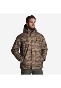 SOLOGNAC - Kurtka Solognac Warm 100 WTP camo haltfone. Kolor: beżowy. Materiał: materiał, poliester. Długość: krótkie. Sezon: zima. Sport: outdoor