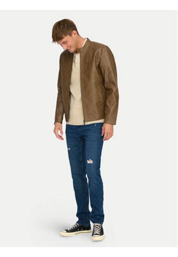 Only & Sons Kurtka z imitacji skóry Mike 22012339 Brązowy Regular Fit. Kolor: brązowy. Materiał: skóra