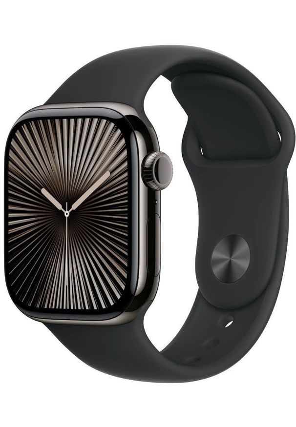 APPLE - Apple Watch Series 10 GPS + Cellular, koperta 42 mm z tytanu w kolorze łupkowym z paskiem sportowym w kolorze czarnym - rozmiar. Kolor: czarny. Styl: sportowy