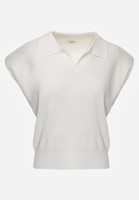 Renee - Biała Sweterkowa Bluzka z Wiskozy z Kołnierzykiem i Usztywnioną Linią Ramion Helite. Kolor: biały. Materiał: wiskoza. Styl: elegancki #7
