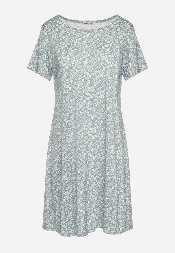 Born2be - Zielona Sukienka w Drobne Kwiatki z Krótkim Rękawem z Wiskozy Cilarnid. Kolor: zielony. Materiał: wiskoza. Długość rękawa: krótki rękaw. Wzór: kwiaty