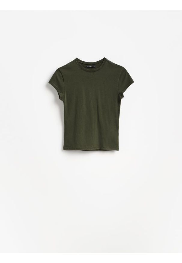 Reserved - T-shirt slim fit - oliwkowy. Kolor: oliwkowy. Materiał: bawełna, elastan, dzianina