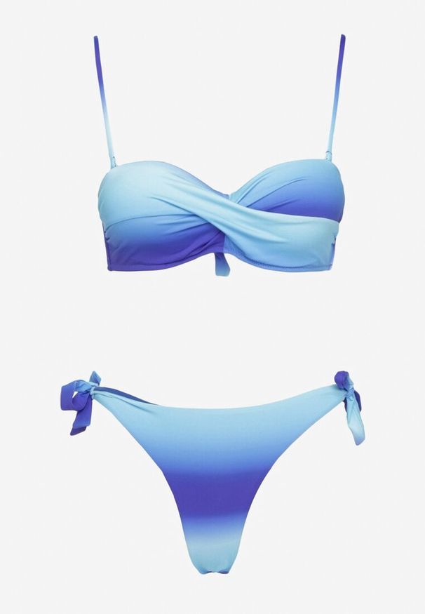 Born2be - Granatowe Wiązane Bikini Biustonosz z Marszczeniem i Majtki Figi Kinitia. Kolor: niebieski