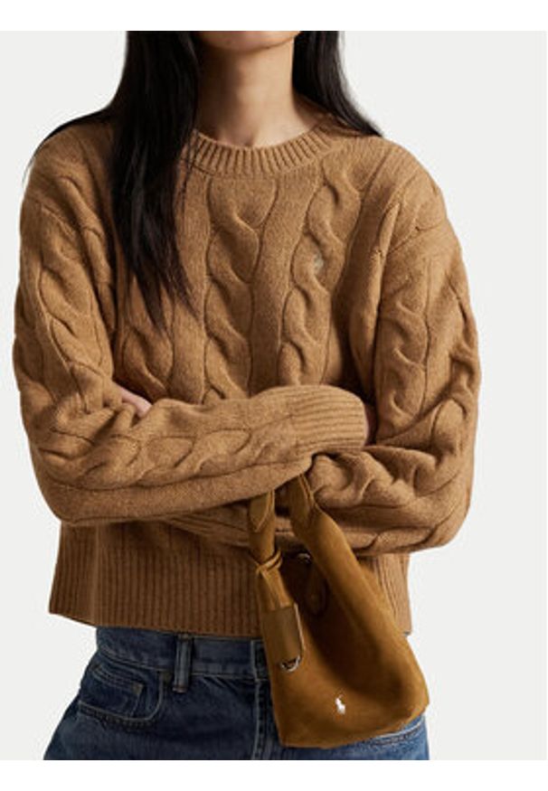 Polo Ralph Lauren Sweter 211A91216005 Beżowy Straight Fit. Typ kołnierza: polo. Kolor: beżowy. Materiał: wełna