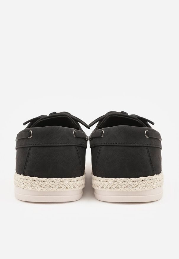 Born2be - Czarne Półbuty Ozdobione Plecionką i Wiązaniem Ariemare. Okazja: na co dzień. Kolor: czarny. Materiał: jeans. Wzór: aplikacja. Styl: klasyczny, casual, elegancki