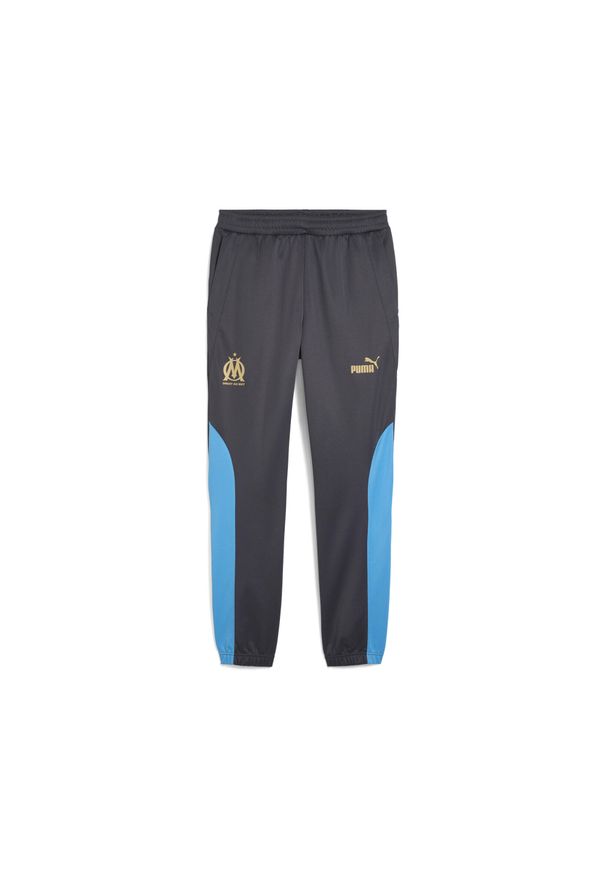 Puma - Męskie spodnie Olympique de Marseille ftblNRGY+ PUMA. Kolor: szary, wielokolorowy, beżowy. Materiał: dresówka. Sport: piłka nożna