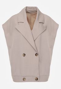 Born2be - Beżowa Garniturowa Kamizelka Oversize z Dwurzędowym Zapięciem Edriana. Okazja: na co dzień, na spotkanie biznesowe, do pracy. Kolor: beżowy. Materiał: poliester, jeans. Styl: casual, biznesowy, elegancki, klasyczny #6