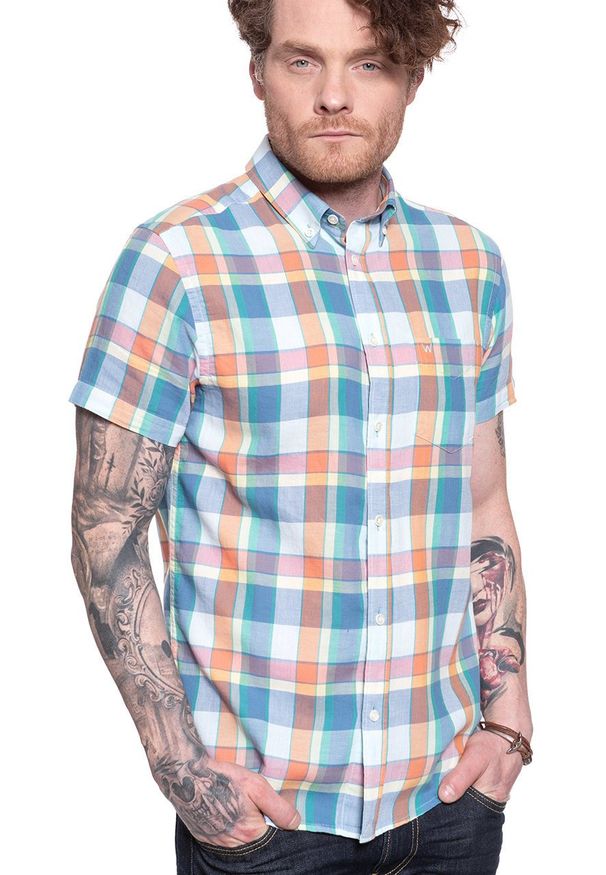 Wrangler - WRANGLER SS 1 PKT BUTTON DOWN TANGERINE W5J2ORXUJ 112130174. Typ kołnierza: button down