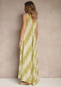Renee - Zielona Rozkloszowana Sukienka z Geometrycznym Wzorem Lumire. Kolor: zielony. Materiał: skóra. Wzór: geometria. Styl: elegancki