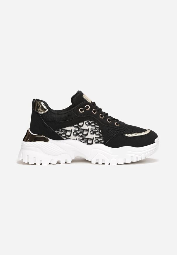Renee - Czarne Sneakersy z Wstawkami na Grubej Podeszwie Trenta. Wysokość cholewki: przed kostkę. Kolor: czarny. Materiał: materiał. Szerokość cholewki: normalna. Wzór: aplikacja