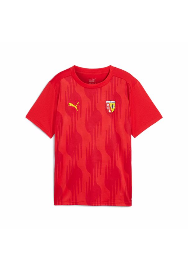 Puma - Koszulka przedmeczowa dla dzieci RC Lens 2024/25. Kolor: czerwony, żółty, wielokolorowy. Sport: piłka nożna