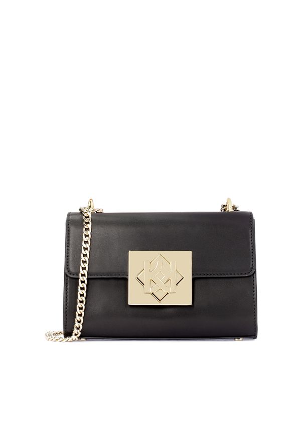 Kazar - Mała wizytowa torebka z zapięciem. Kolor: czarny. Materiał: skórzane. Styl: wizytowy. Rodzaj torebki: na ramię