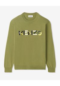 Kenzo - KENZO - Zielony sweter z kolorowym logo. Kolor: zielony. Materiał: bawełna, prążkowany. Długość rękawa: długi rękaw. Długość: długie. Wzór: kolorowy. Styl: klasyczny #5