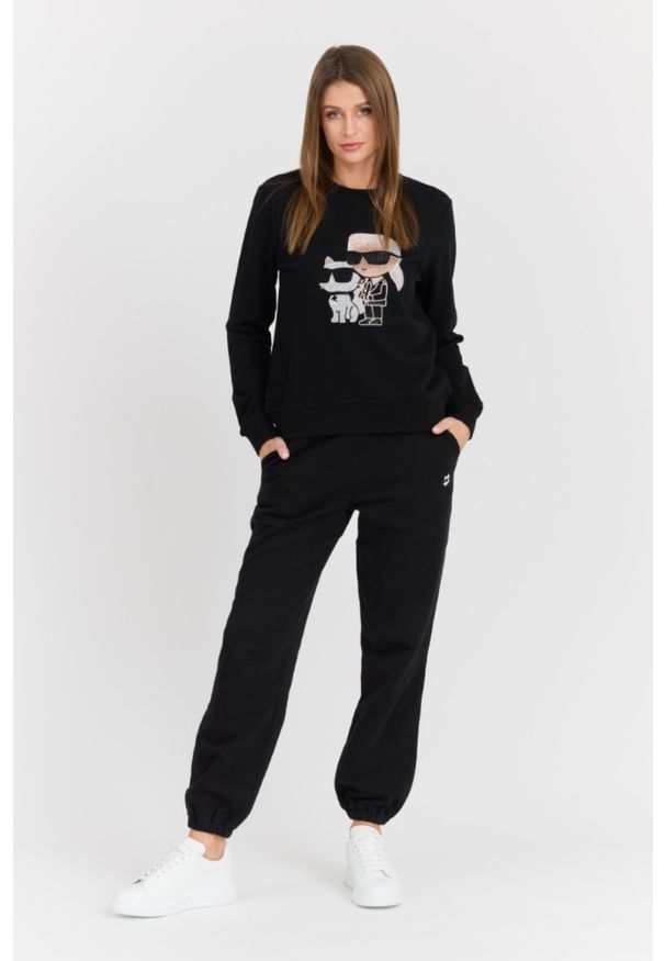 Karl Lagerfeld - KARL LAGERFELD Czarna damska bluza z cyrkoniami Ikonik 2.0. Kolor: czarny. Materiał: materiał. Wzór: aplikacja. Styl: elegancki