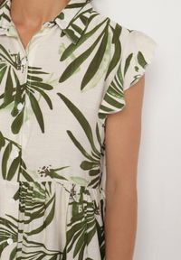 Born2be - Zielona Sukienka z Wiskozą Lnem Bawełną i Motywem Liści Lilumea. Okazja: na co dzień. Kolor: zielony. Materiał: bawełna, len, wiskoza. Styl: elegancki, casual #3