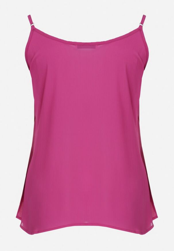 Born2be - Fuksjowy Top na Cienkich Ramiączkach z Ozdobną Koronką Samianes. Kolor: różowy. Materiał: koronka. Długość rękawa: na ramiączkach. Wzór: koronka