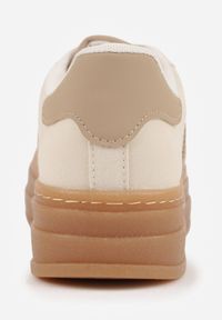 Renee - Beżowe Sneakersy na Tłoczonej Platformie Ozdobione Paskami Felainora. Okazja: na co dzień, na spacer. Zapięcie: pasek. Kolor: beżowy. Wzór: aplikacja. Obcas: na platformie. Sport: turystyka piesza #8