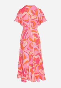 Born2be - Czerwona Sukienka o Kopertowym Kroju z Wiązanym Paskiem Zareonna. Okazja: na co dzień. Typ kołnierza: dekolt w kształcie V. Kolor: czerwony. Typ sukienki: kopertowe. Styl: casual, elegancki #4