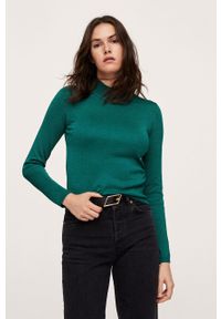 mango - Mango sweter damski kolor zielony lekki z półgolfem. Okazja: na co dzień. Kolor: zielony. Materiał: dzianina, materiał. Długość rękawa: długi rękaw. Długość: długie. Styl: casual