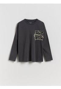 Reserved - Bawełniany longsleeve - ciemnoszary. Kolor: szary. Materiał: bawełna. Długość rękawa: długi rękaw