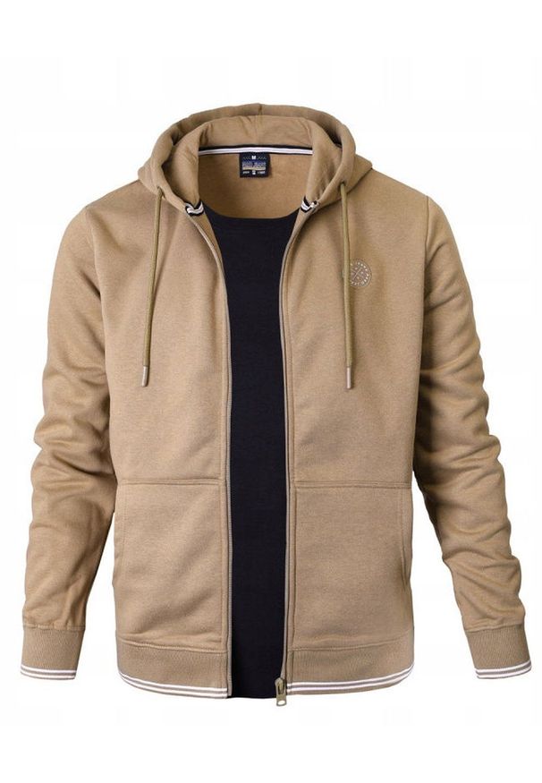Rozpinana Bluza Męska z Kapturem - Pako Jeans - Beżowa. Typ kołnierza: kaptur. Kolor: brązowy, beżowy, wielokolorowy. Materiał: poliester, bawełna. Styl: klasyczny