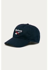 Reebok - Czapka. Kolor: niebieski. Materiał: tkanina, bawełna. Wzór: aplikacja #1