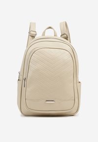 Born2be - Jasnobeżowy Duży Plecak Zdobiony Pikowanymi Przeszyciami Pasilenna. Kolor: beżowy. Wzór: aplikacja. Styl: elegancki, casual