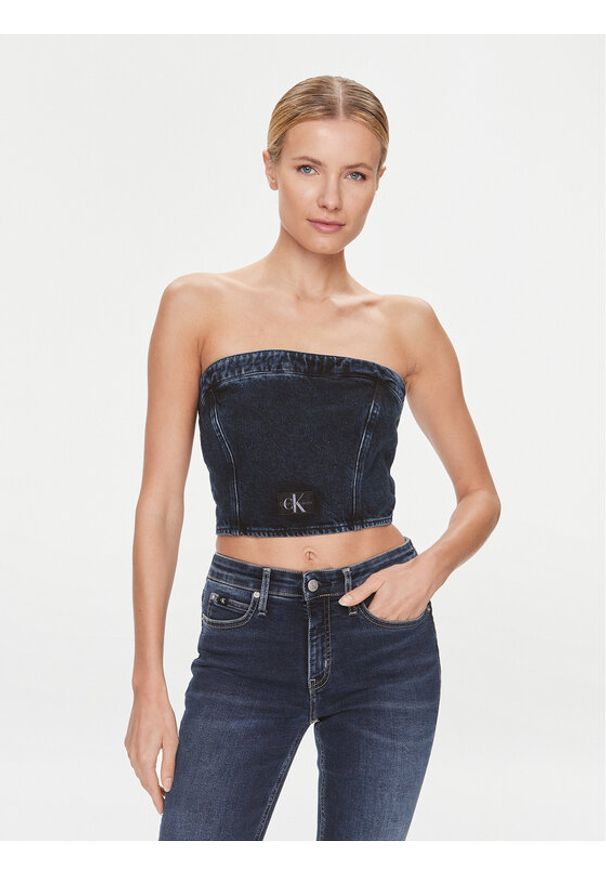 Calvin Klein Jeans Top J20J222870 Granatowy Slim Fit. Kolor: niebieski. Materiał: bawełna