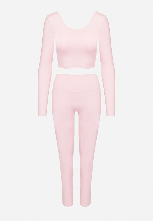 Born2be - Różowy Komplet Sportowy Legginsy i Bluzka z Odkrytymi Plecami Dasalla. Kolor: różowy