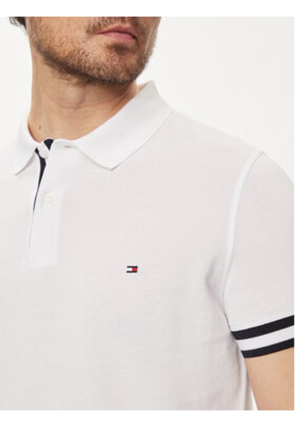 TOMMY HILFIGER - Tommy Hilfiger Polo Monotype MW0MW34737 Biały Slim Fit. Typ kołnierza: polo. Kolor: biały. Materiał: bawełna