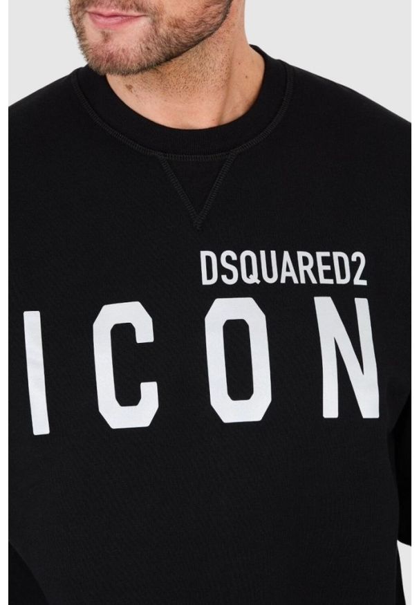 DSQUARED2 Czarna bluza męska z dużym srebrnym błyszczącym logo icon, Rozmiar XXL. Kolor: czarny