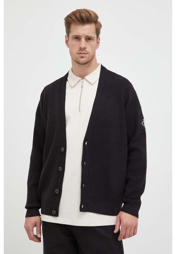 Calvin Klein Jeans kardigan męski kolor czarny. Kolor: czarny. Materiał: bawełna, materiał