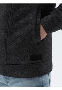 Ombre Clothing - Bluza męska rozpinana - grafitowa B1371 - XXL. Kolor: szary. Materiał: bawełna, poliester, dzianina, skóra. Wzór: napisy, aplikacja #5