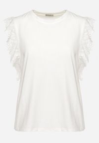 Born2be - Biały Bawełniany Top z Falbanką przy Rękawach Tiavanna. Typ kołnierza: kołnierz z falbankami. Kolekcja: plus size. Kolor: biały. Materiał: bawełna. Styl: elegancki #6