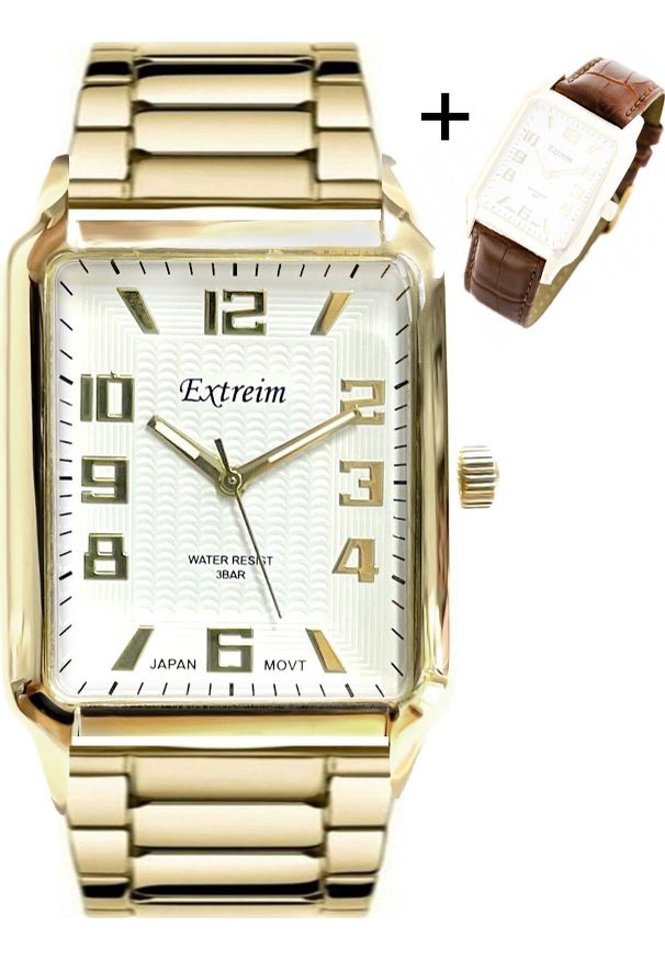 Zegarek Extreim Zegarek męski Extreim ASTON złoty prostokątny/ bransoleta + pasek. Kolor: złoty