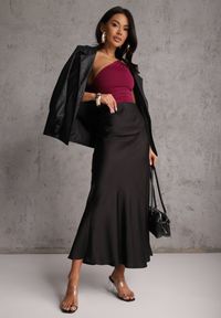 Renee - Czarna Koktajlowa Spódnica z Satyny o Rozkloszowanym Kroju Zinnivira. Kolor: czarny. Materiał: satyna. Styl: wizytowy #3