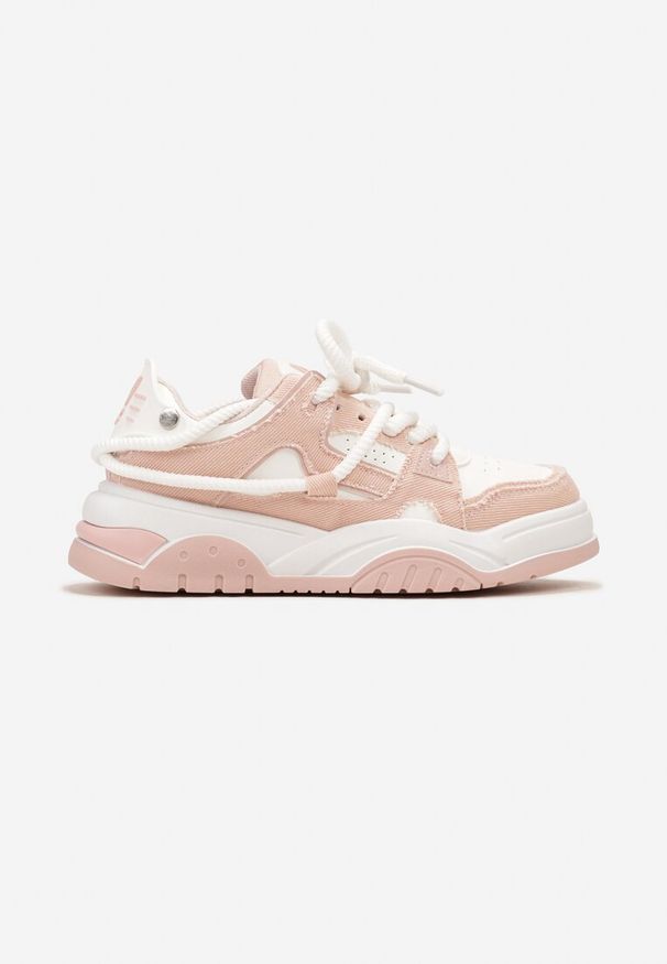 Born2be - Różowe Sneakersy na Grubej Podeszwie z Przeszyciami Zirila. Kolor: biały, różowy