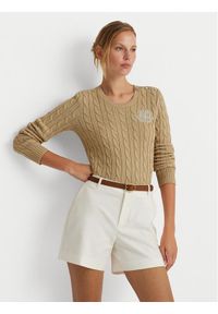 Lauren Ralph Lauren Sweter 200925325005 Beżowy Slim Fit. Kolor: beżowy. Materiał: bawełna