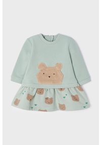 Mayoral Newborn sukienka dziecięca kolor zielony mini rozkloszowana. Kolor: zielony. Długość rękawa: długi rękaw. Wzór: aplikacja. Typ sukienki: rozkloszowane. Długość: mini #3