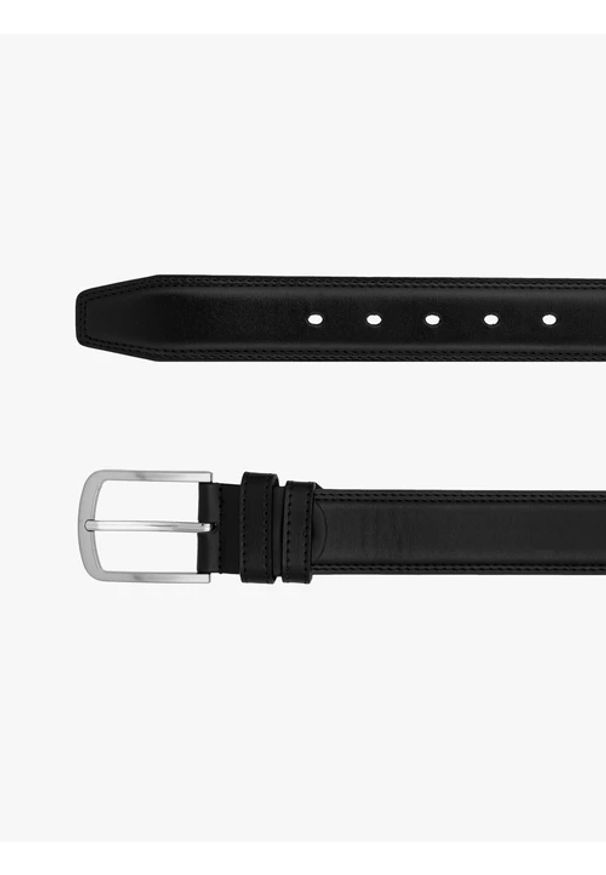 Ryłko - Czarny skórzany pasek ze srebrną klamrą. Kolor: czarny. Materiał: skóra. Styl: casual, street, elegancki