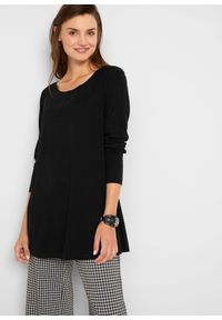 bonprix - Bluzka z długim rękawem, z wiskozy z bawełną. Kolor: czarny. Materiał: wiskoza, bawełna. Długość rękawa: długi rękaw. Długość: długie #1