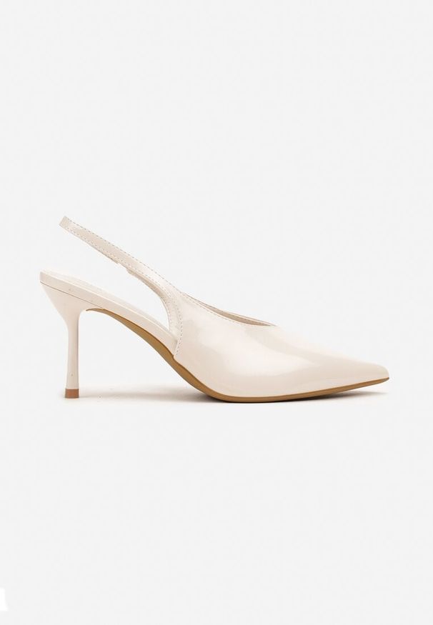 Renee - Beżowe Czółenka Sandały Slingback Vices na Obcasie Typu Szpilka Tilionea. Okazja: na ślub cywilny, na wesele. Kolor: beżowy. Materiał: jeans. Obcas: na obcasie. Styl: elegancki. Wysokość obcasa: średni