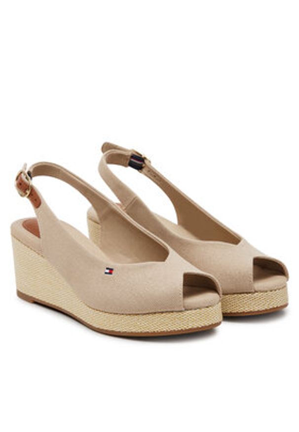 TOMMY HILFIGER - Tommy Hilfiger Sandały Flag Mid Wedge Espad Slingback FW0FW08595 Beżowy. Kolor: beżowy. Materiał: materiał