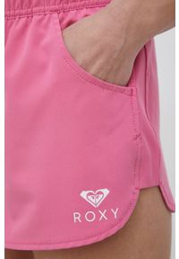 Roxy szorty damskie kolor różowy z nadrukiem high waist. Okazja: na co dzień. Stan: podwyższony. Kolor: różowy. Materiał: tkanina. Wzór: nadruk. Styl: casual #2