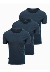 Ombre Clothing - Zestaw męskich koszulek bawełnianych BASIC z okrągłym dekoltem – 3x granatowy V10 - Rozmiar: XXL. Okazja: na co dzień. Kolor: niebieski. Materiał: bawełna. Styl: klasyczny, casual