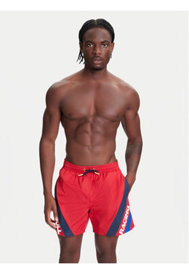 Pepe Jeans Szorty kąpielowe Red Bull Racing RMB10007 Czerwony Regular Fit. Kolor: czerwony. Materiał: syntetyk