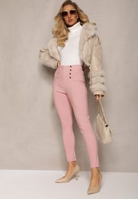 Renee - Różowe Spodnie Skinny z Ozdobnymi Napami Eclaria. Stan: podwyższony. Kolor: różowy. Wzór: aplikacja #2