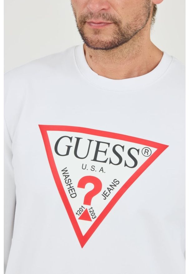 Guess - GUESS Biała męska bluza Audley Cn Fleece, Rozmiar L. Kolor: biały