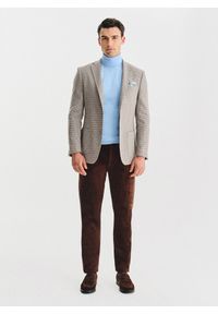 Pako Lorente - PAKO LORENTE - Jasnobrązowa marynarka w drobną kartkę. Okazja: na co dzień. Kolor: brązowy. Materiał: wełna, poliester. Wzór: kratka. Styl: casual #3