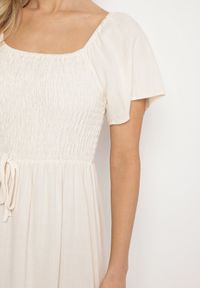 Born2be - Jasnobeżowa Sukienka z Wiskozą Lnem i Elastyczną Górą Ellisena. Okazja: na spacer, na co dzień. Kolor: beżowy. Materiał: wiskoza, len. Typ sukienki: proste. Styl: elegancki, casual, klasyczny #3